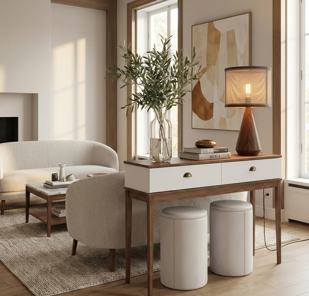 Garabe Conical Walnut Table Lamp – Straw Shade