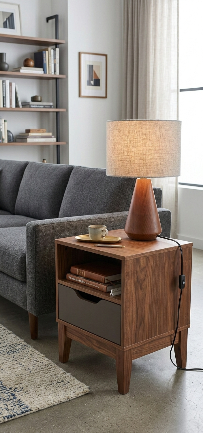 Garabe Conical Walnut Table Lamp – Orion Linen Shade