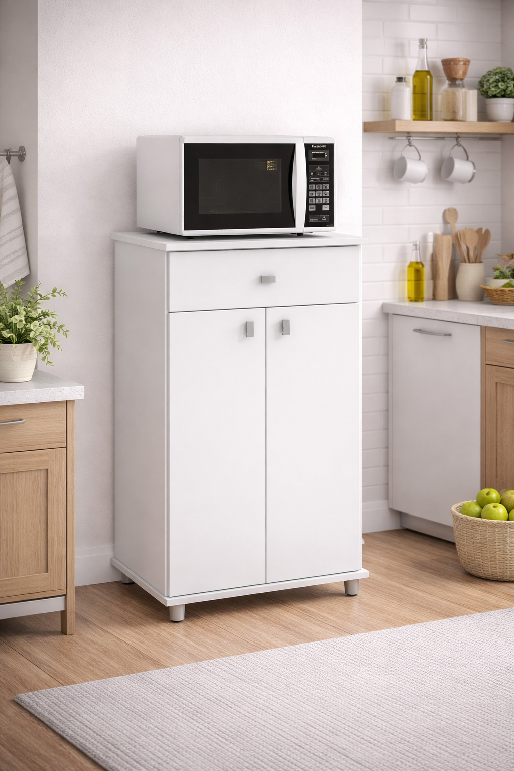 Kitchen Storage Cabinet with Drawer and 2-Door Cupboard