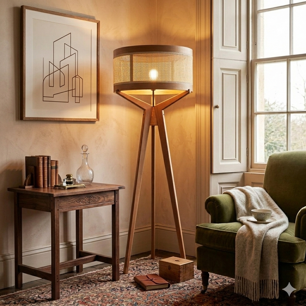 Navi Floor Lamp - Straw Dome